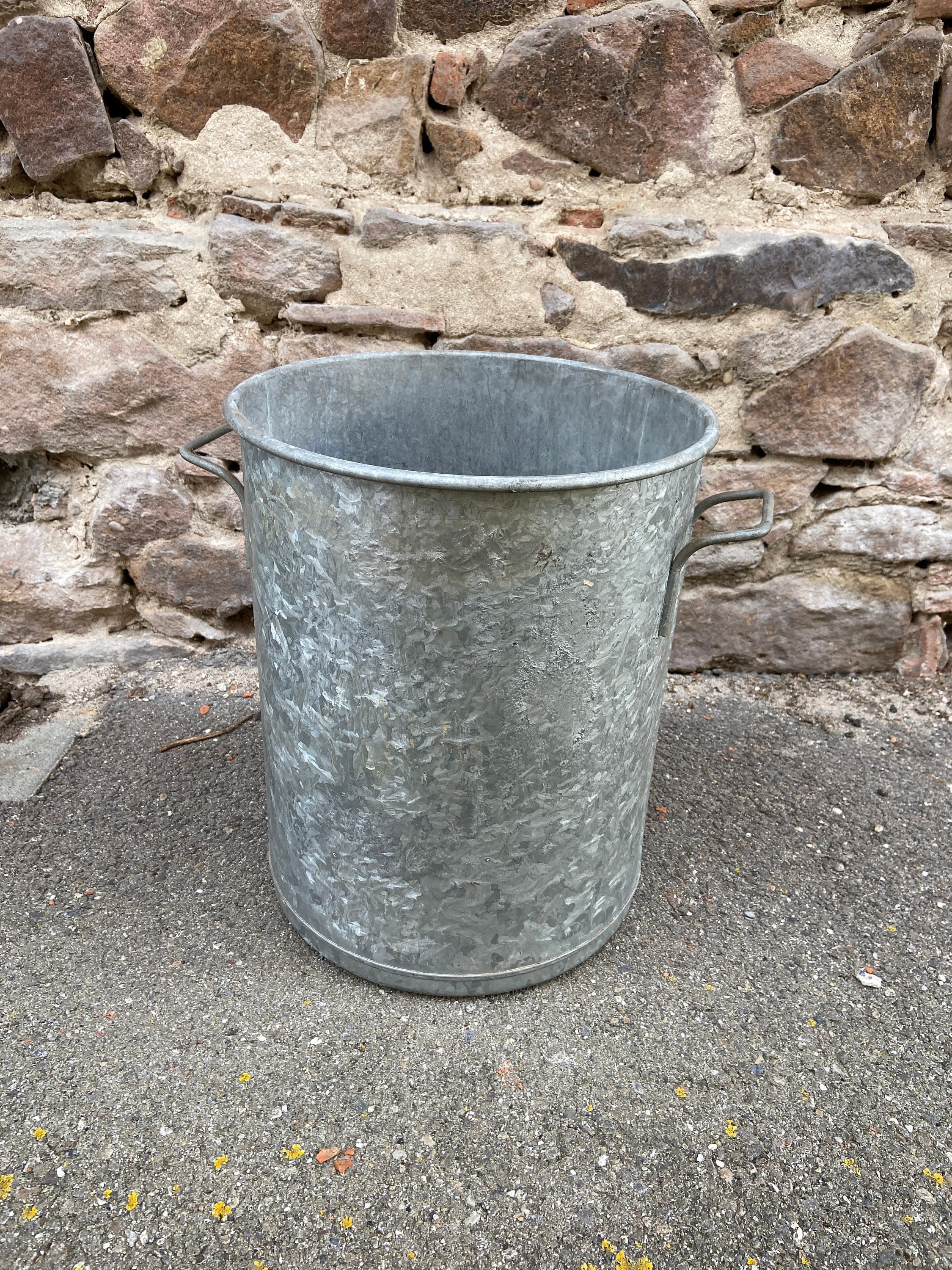 Antique French Large Zinc Laundry Basin Bucket With Handles. Old