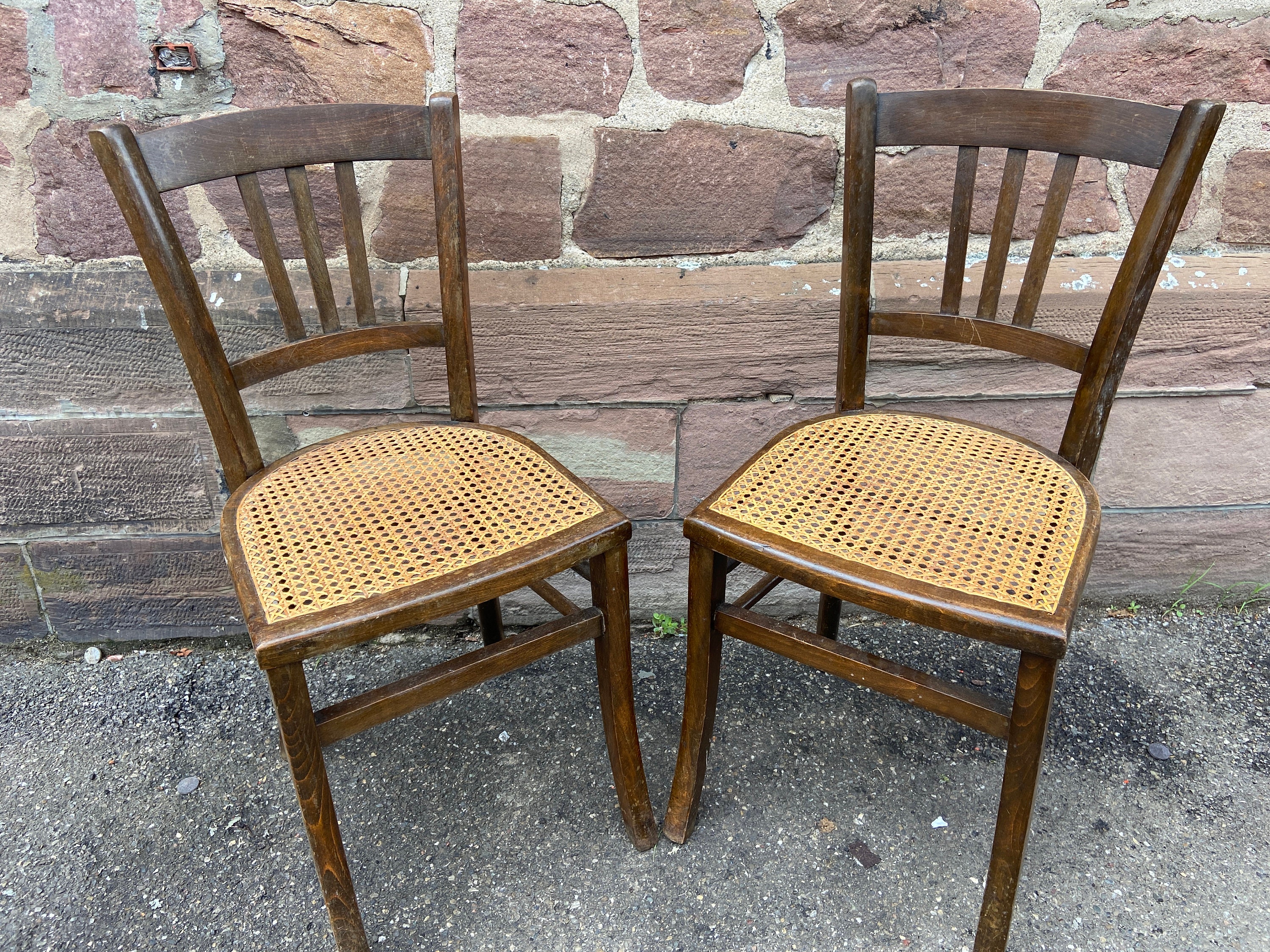 Ref 119 Paire de Chaises Bistrot Paysanne Vintage Farmer Cane Chairs Française Brasserie No Bentwood