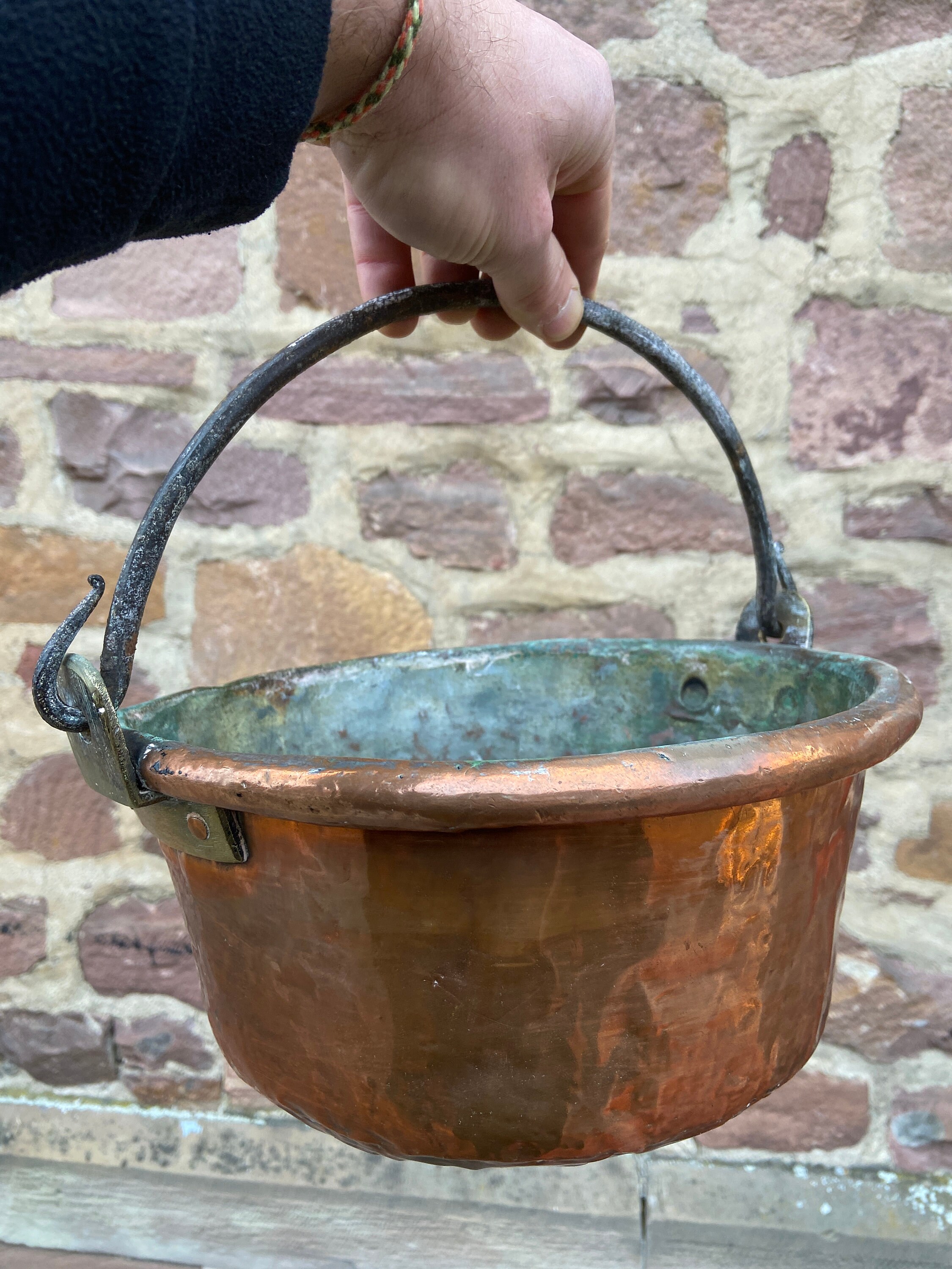 Ancient 1880-1900 French Hammered Copper Chaudron Cauldron Faitout/Marmite Stock Pot