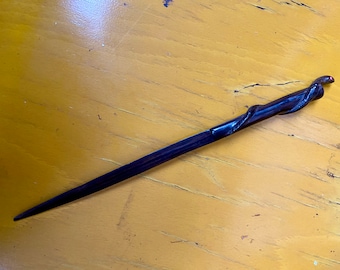 Vintage letter opener Macassar wooden paper cutter with snake decoration