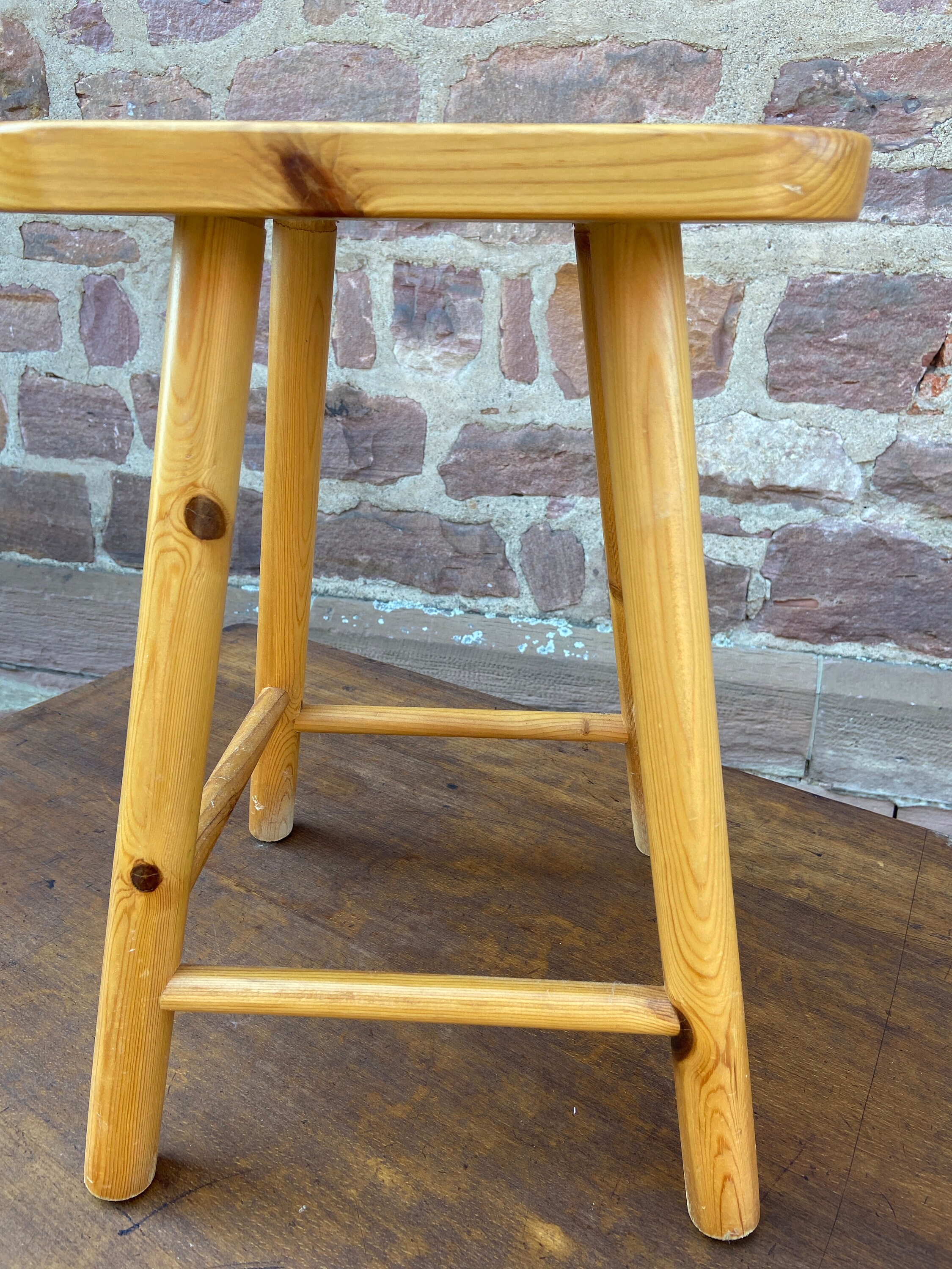 stool Tabouret Mid Century en Pin French Vintage Footstool