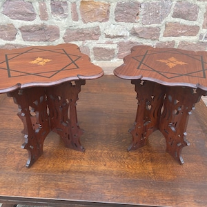 Pair of tea tables bedside Syrian rosewood vintage 1930 french Pair of bedside console Colonial Syrian style Jewish star design