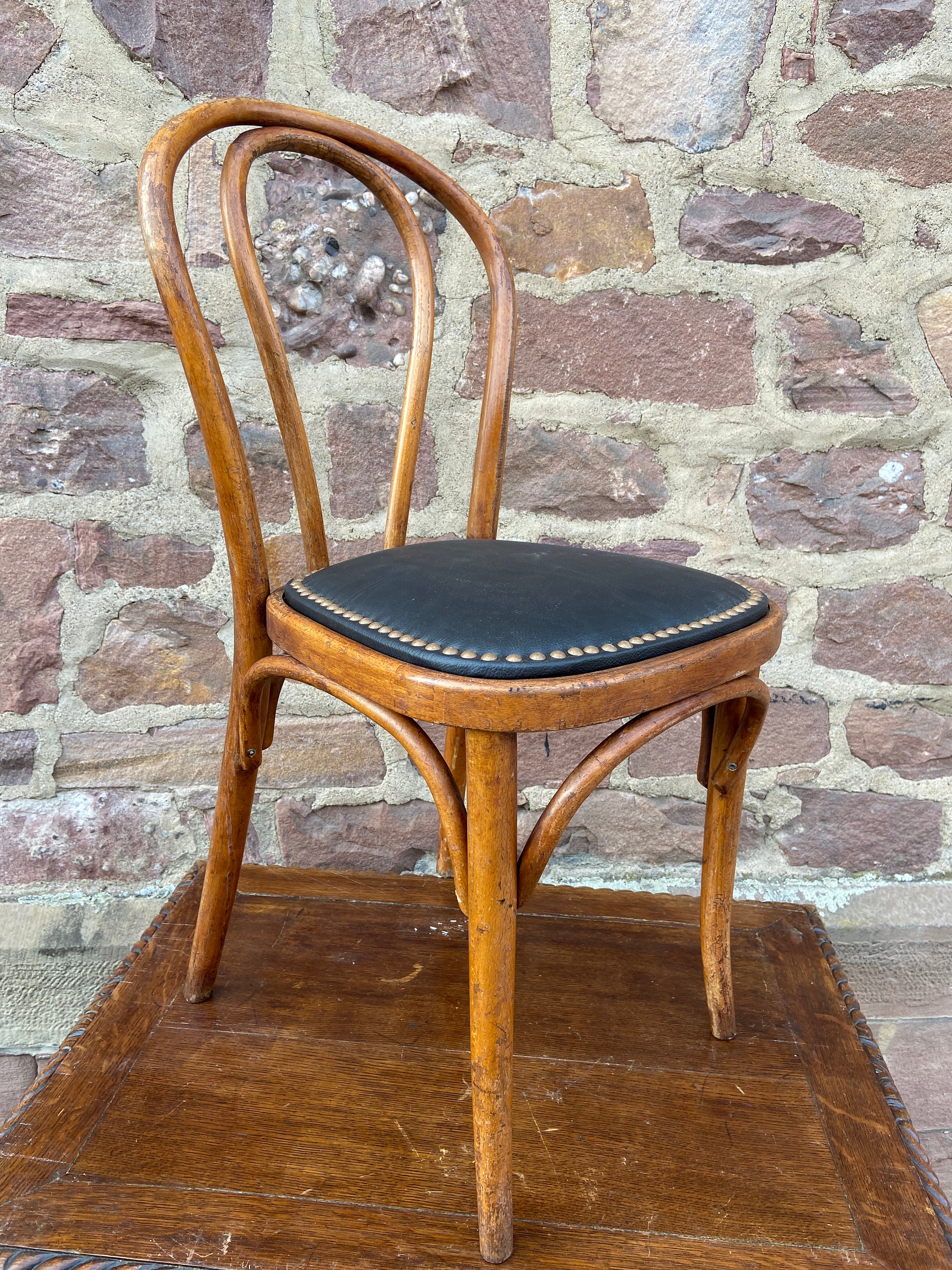 Chaise de Restaurant Bois Courbé Simili Cuir Vintage 1950 French Bistro Bentwood Chair Chaise Bureau