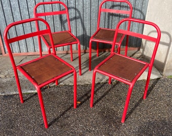 Set of 4 Tolix chairs bar bistro tivoli iron Francisco Segarra vintage Paris 1960s French chair art prog