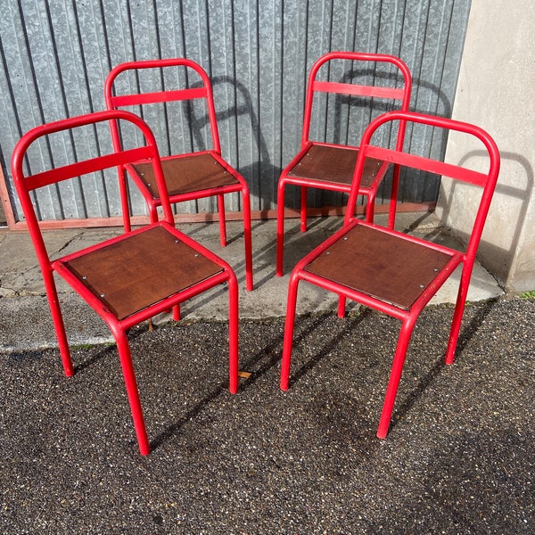 Set of 4 Tolix chairs bar bistro tivoli iron Francisco Segarra vintage Paris 1960s French chair art prog