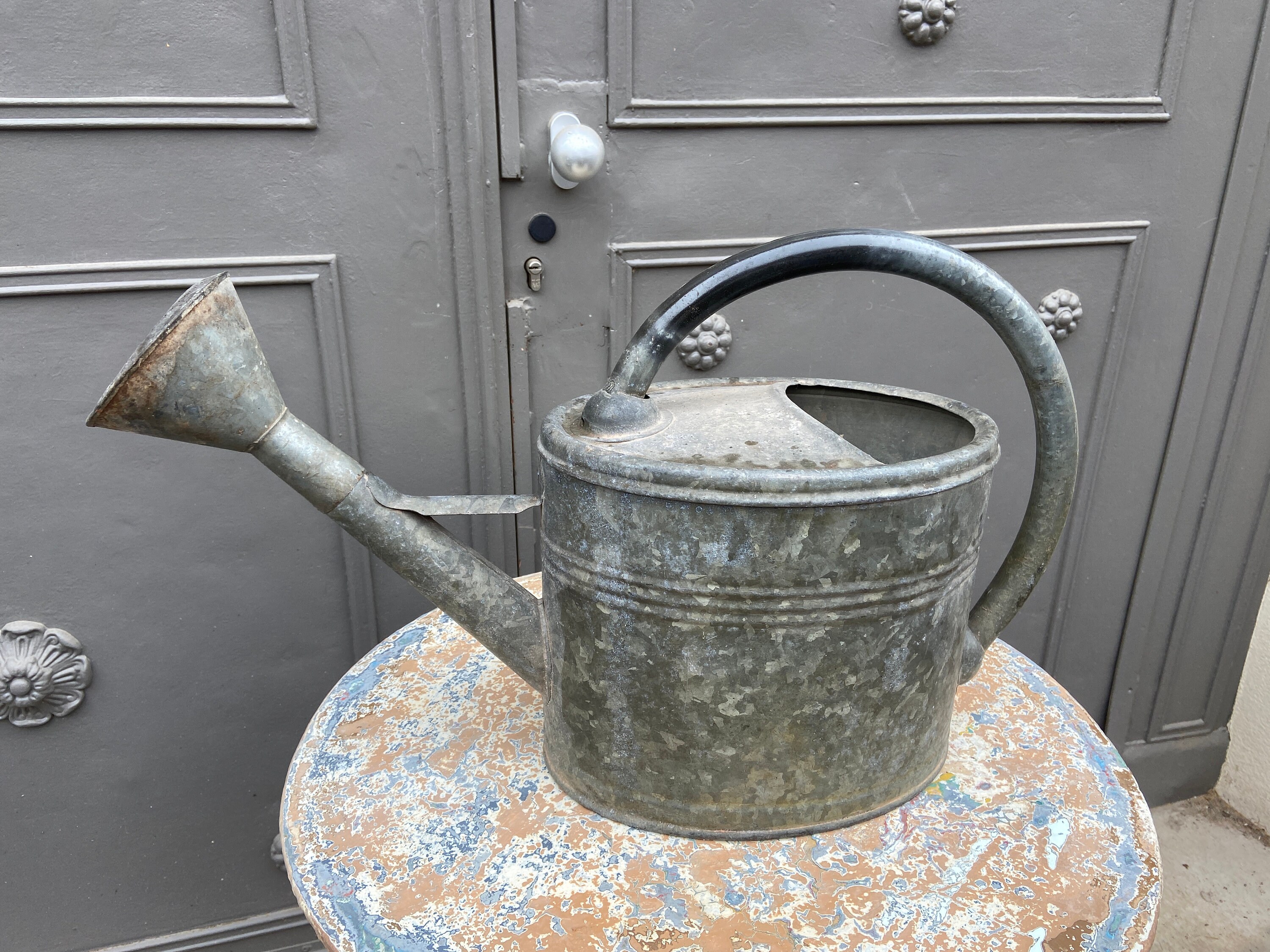 Vintage French Galvanized Watering Can Xl 8 Liter Arrosoir