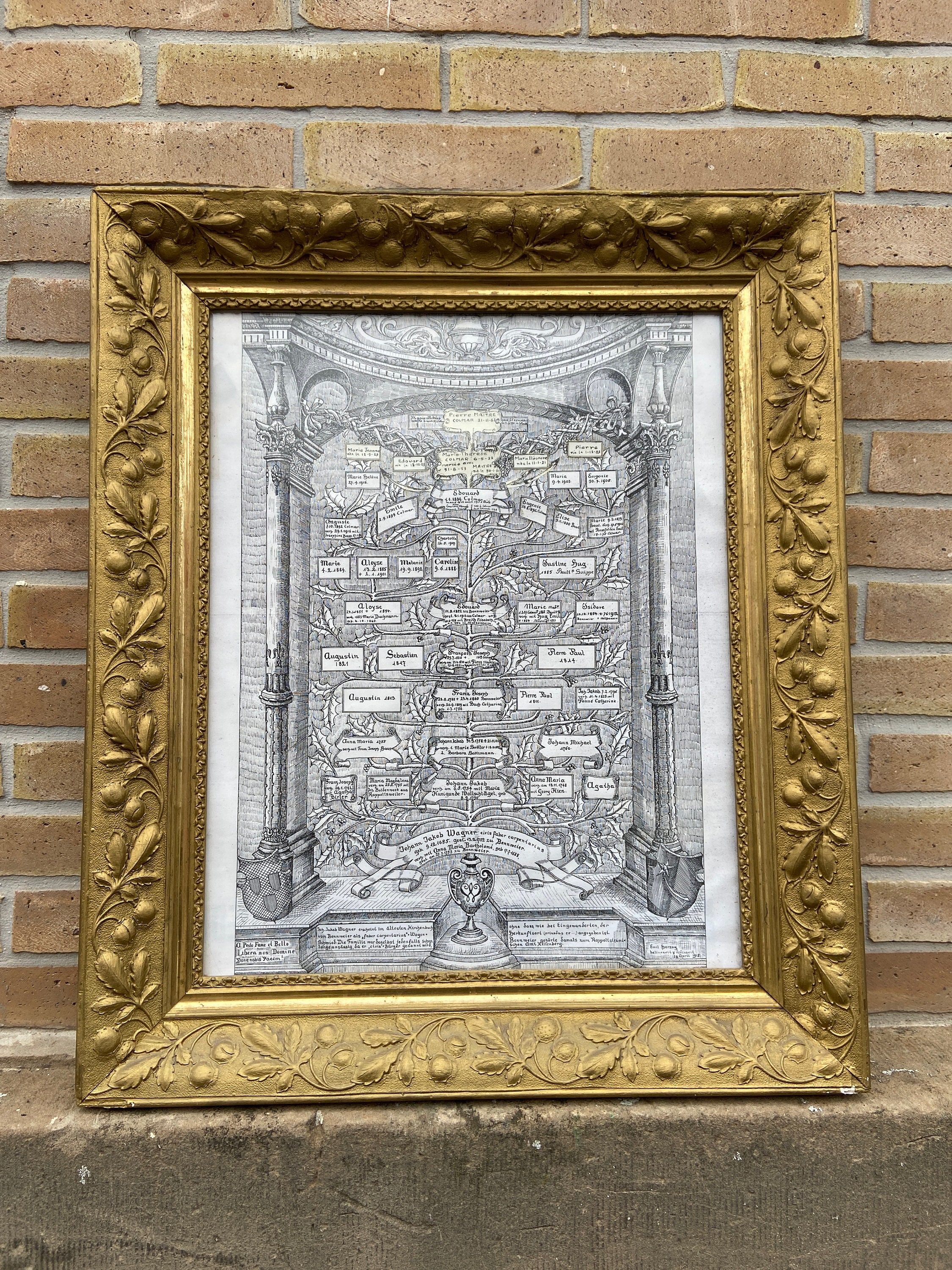 Arbre Généalogique French Antique Frame Alsace From Anno 1685 Famille Wagner Bennwihr