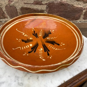 vintage French Pottery bowl Alsace France redware  art populaire