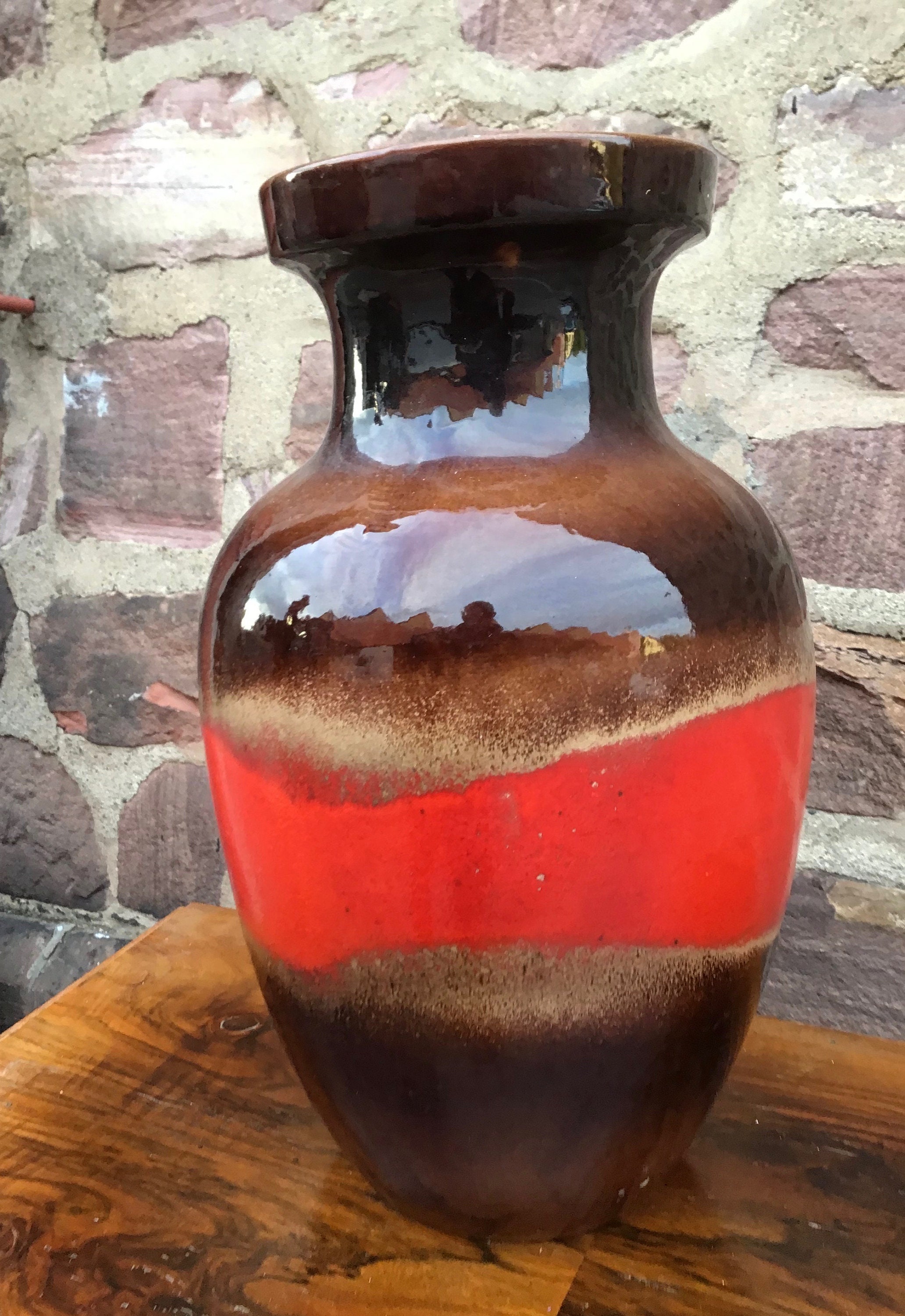 Vase en Céramique Vintage Type Scheurich Xxl West Germany Des Années 60