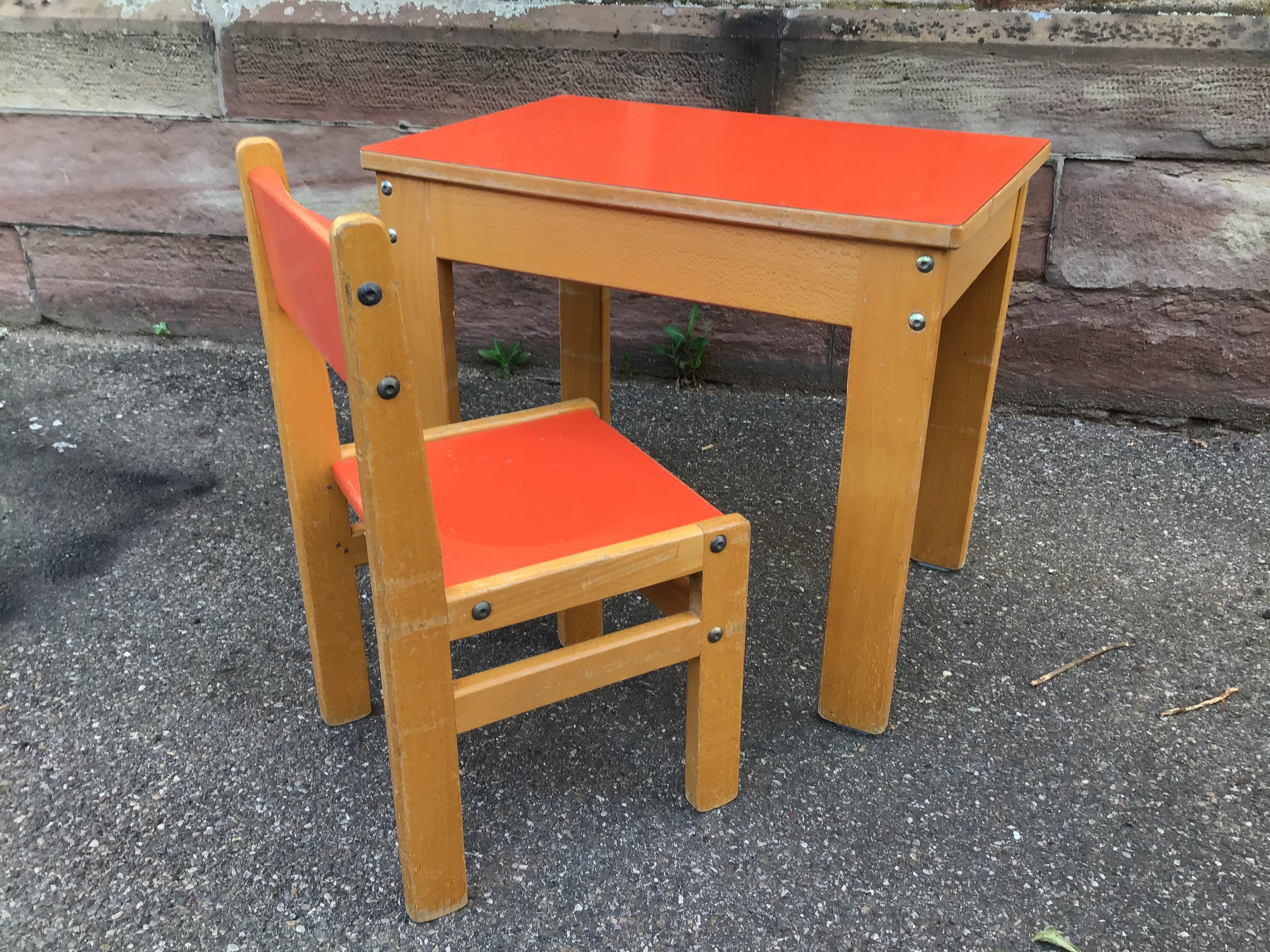 Bureau & Chaise Enfant École Baby Desk Chair Mid-Century Vintage