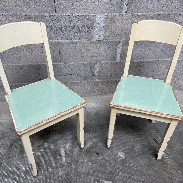 Paire de chaises en bois & formica vintage 1950 design cuisine brutaliste bois Formica maison Regain mid century french chairs