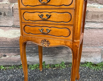 LOUIS XV Regence bedside table vintage 1970 French Pair of bedside Rococo style cherry Wood