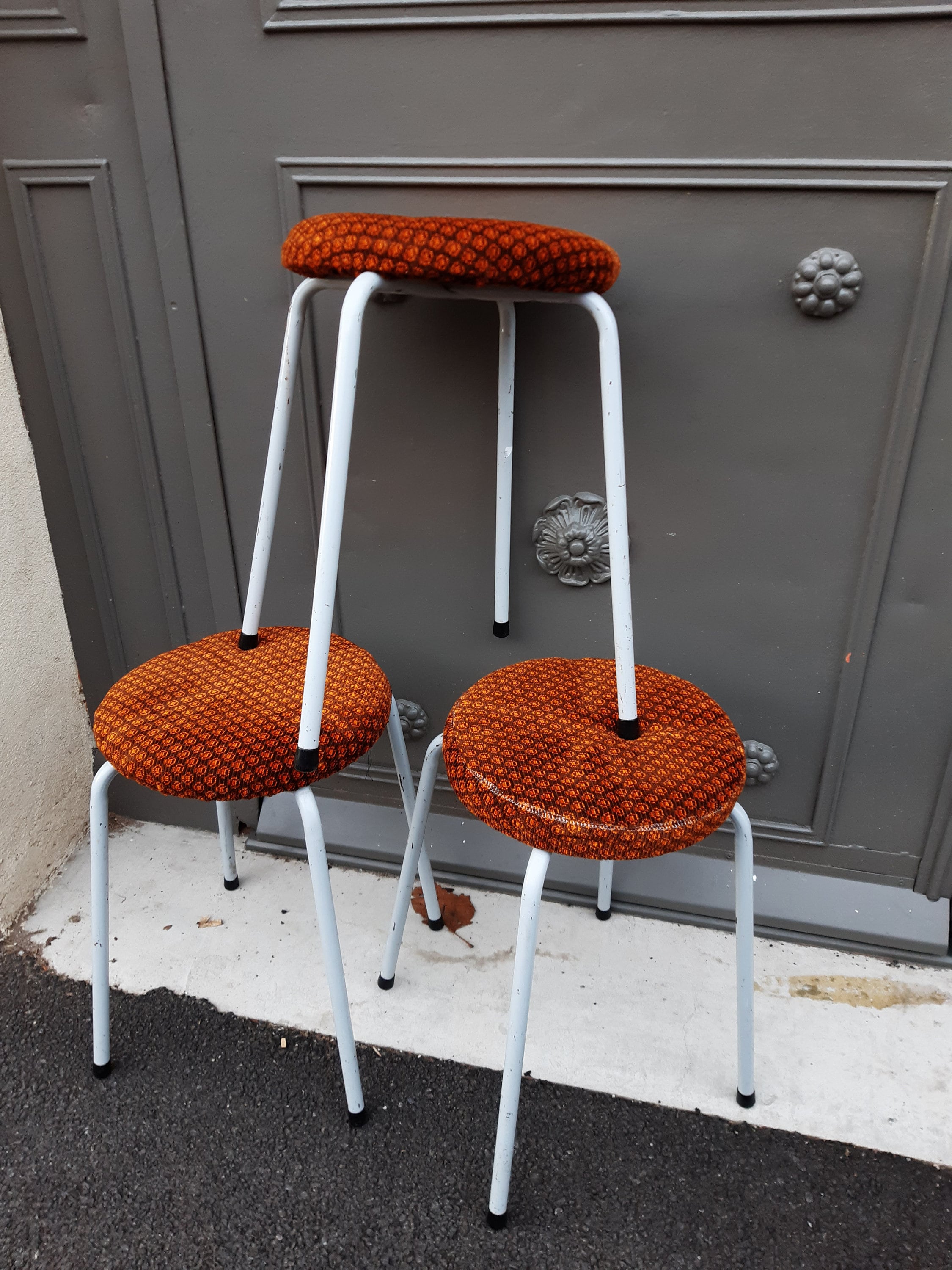 Tabouret Mid Century 1960 Metal & Tissu Kitsch Bohème