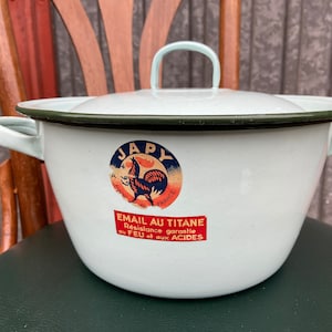 1930s French vintage kitchen enamelware Pan enamel French enamel sheet metal pot JAPY blue