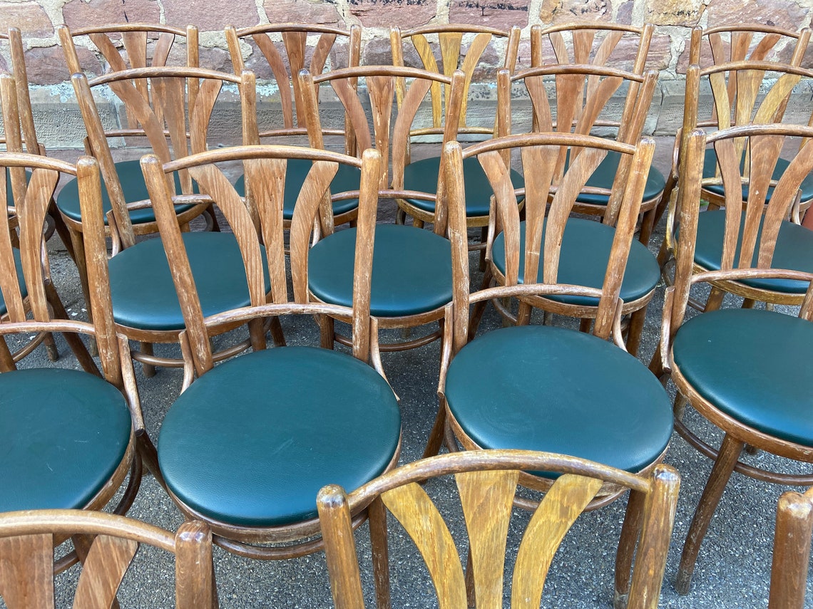 Curved wooden restaurant chairs imitation vintage leather 80s Etsy