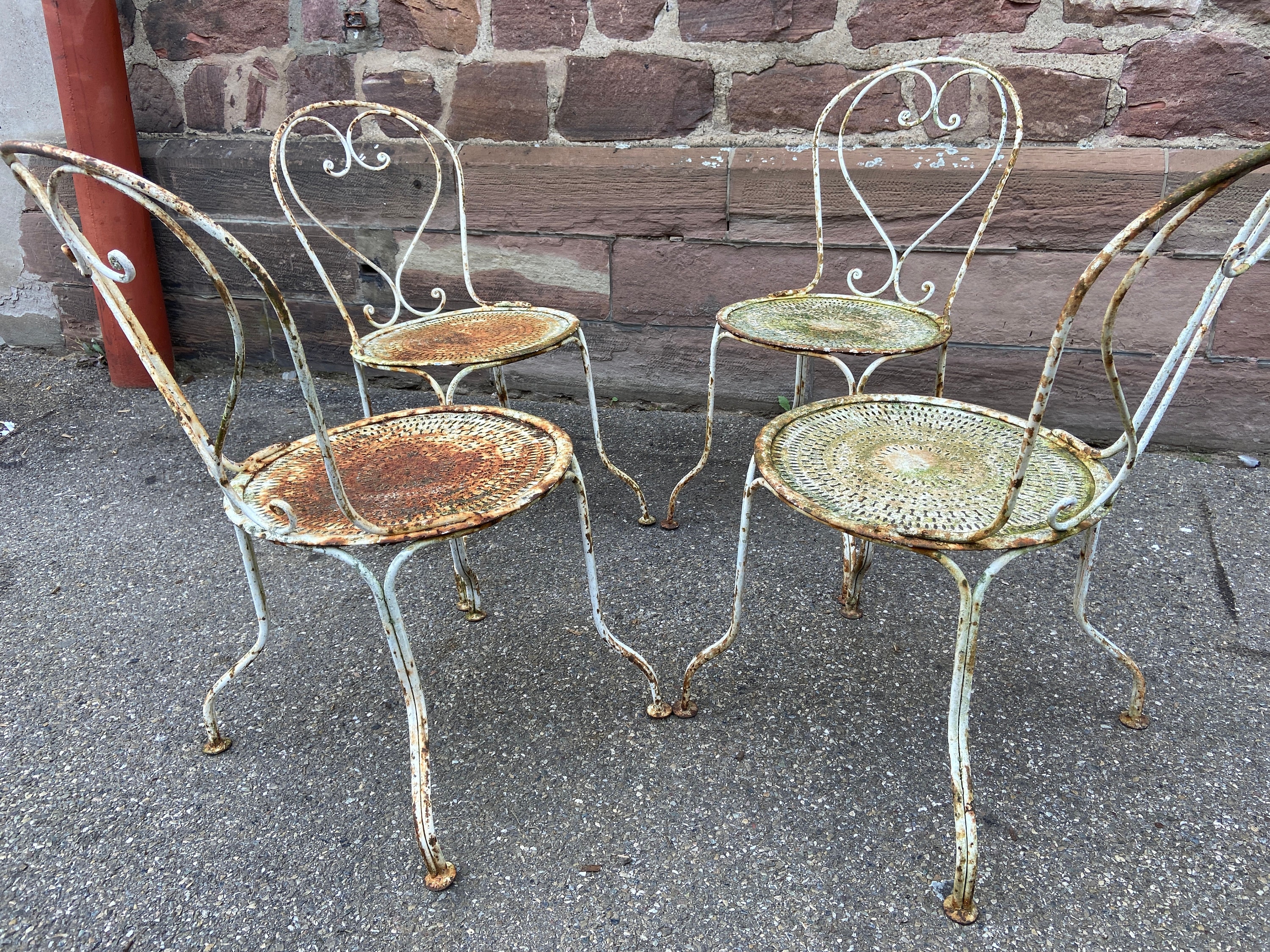 Set de 4 Chaises Jardin Fer Forgé Vintage French Iron Chairs 1950