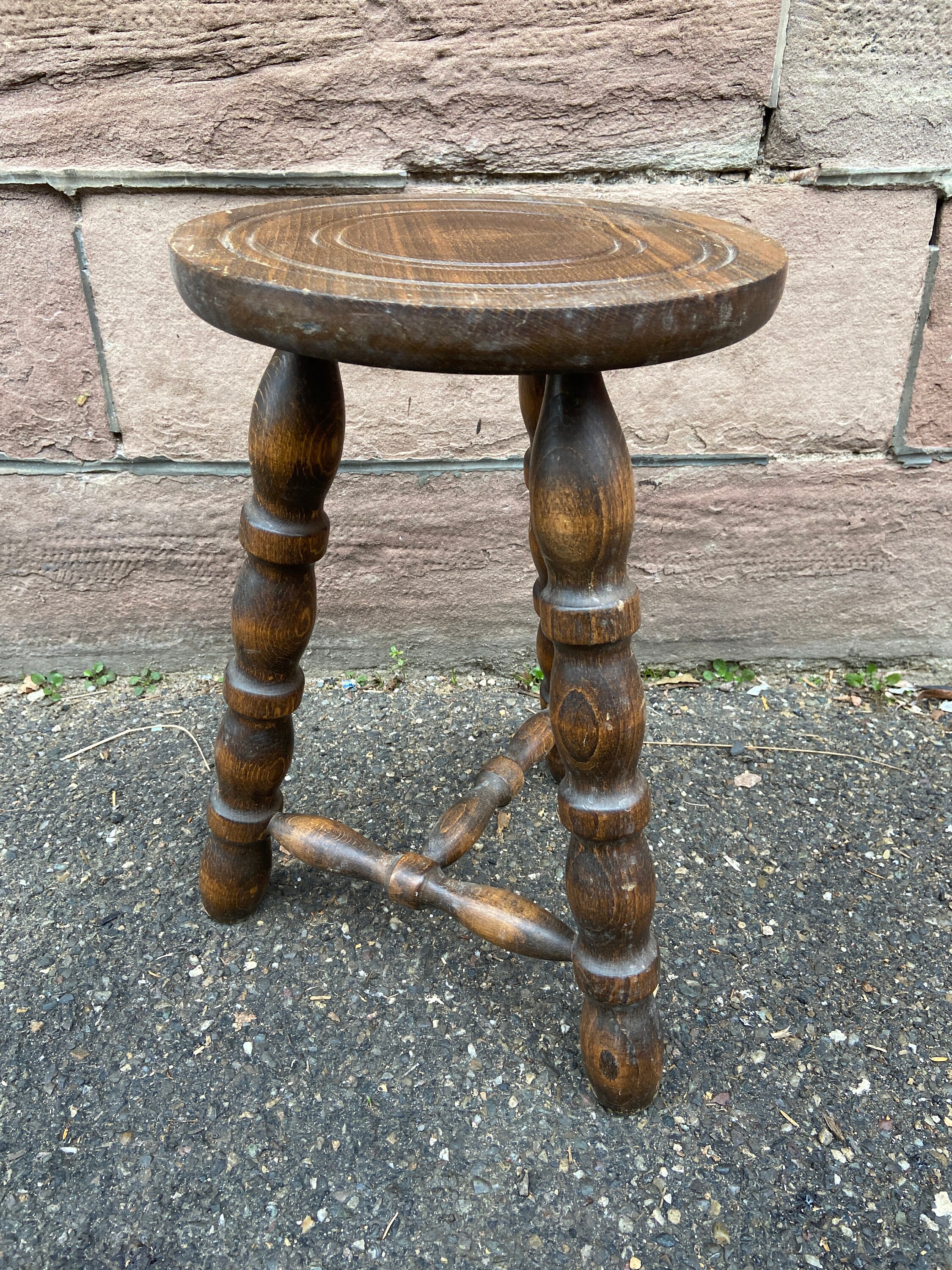 French Farmer Oak Wooden Stool Repose Pieds de Ferme en Bois Vintage Footstool Rustical Déco Bohême