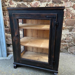 Authentic French Farmer Standing Old Pantry, Vintage Pine Food Cupboard
