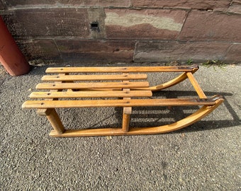 ref 628 French vintage old wood sled sleigh old Alsace Christmas decoration DAVOS PRIMUS style 1960