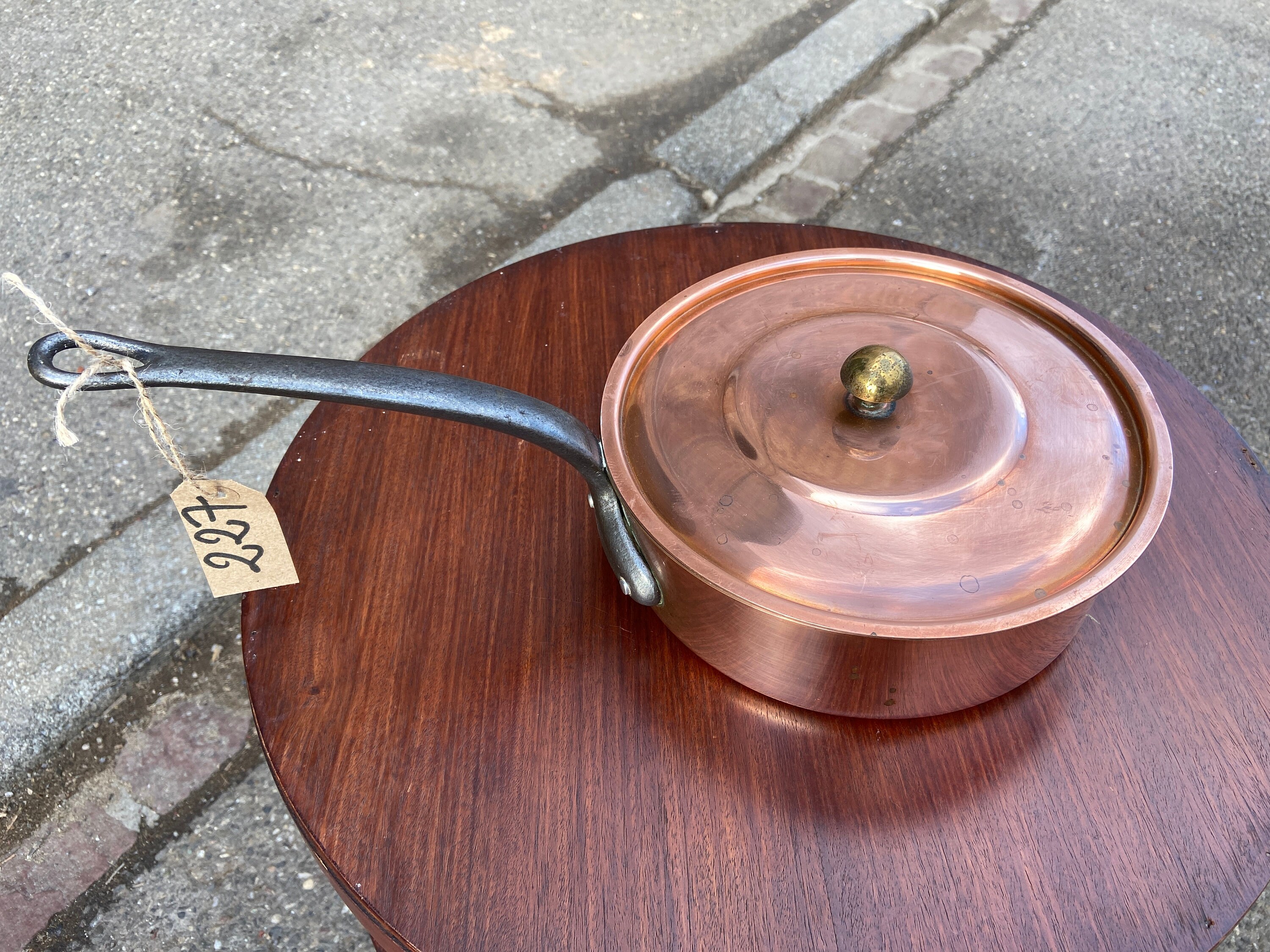 Vintage Copper French Sauteuse Frying Eggs Pan With Brass Handles. Poêle Cuivre