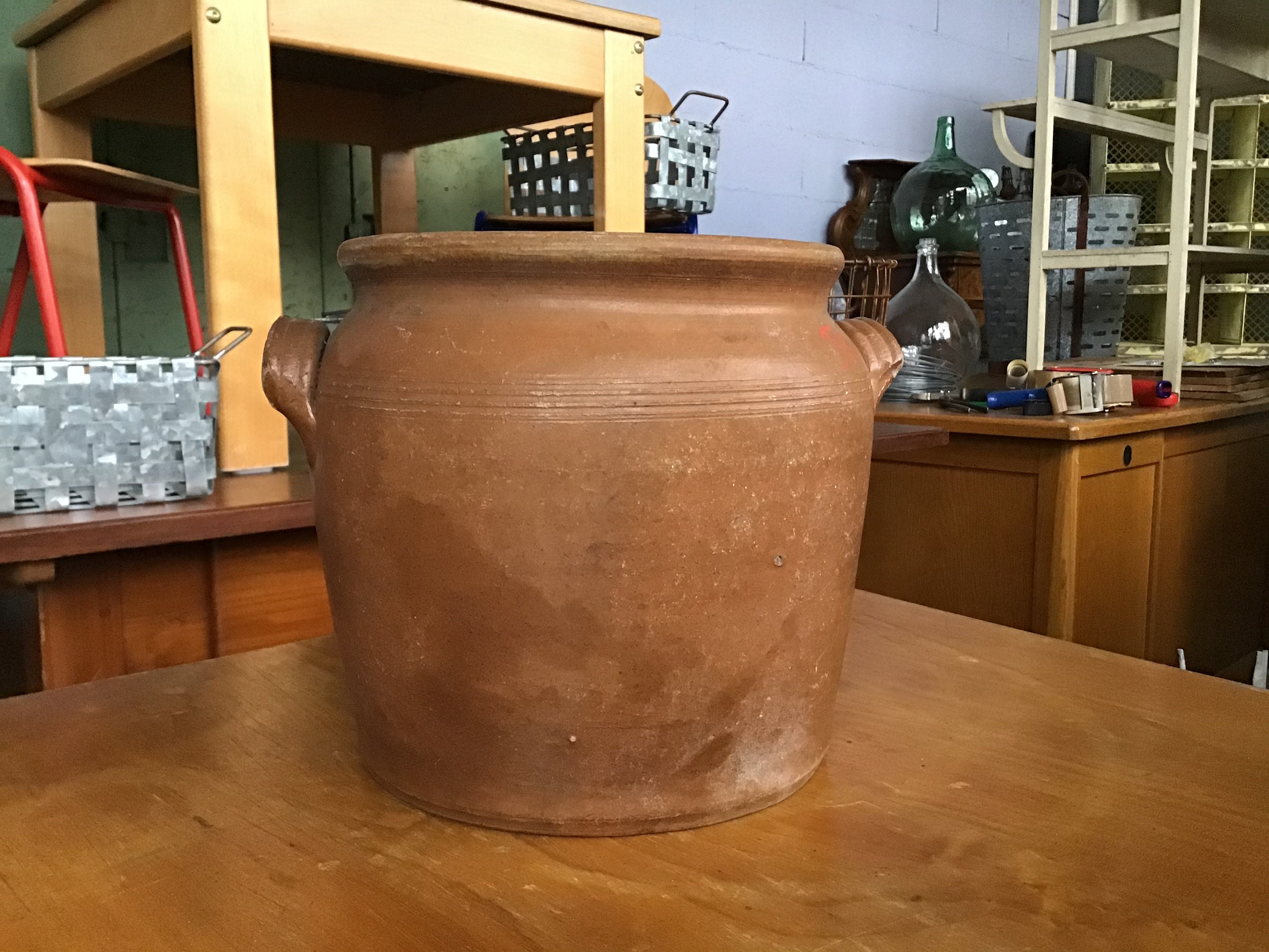 Antique Confit Pot Français Glazed Terracotta Pottery Stoneware Farmhouse Jar - Antique Crock French