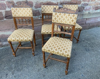 set of 4 Henri II French Renaissance dining chairs 1900s Louis XIII Carved oak Dining chairs