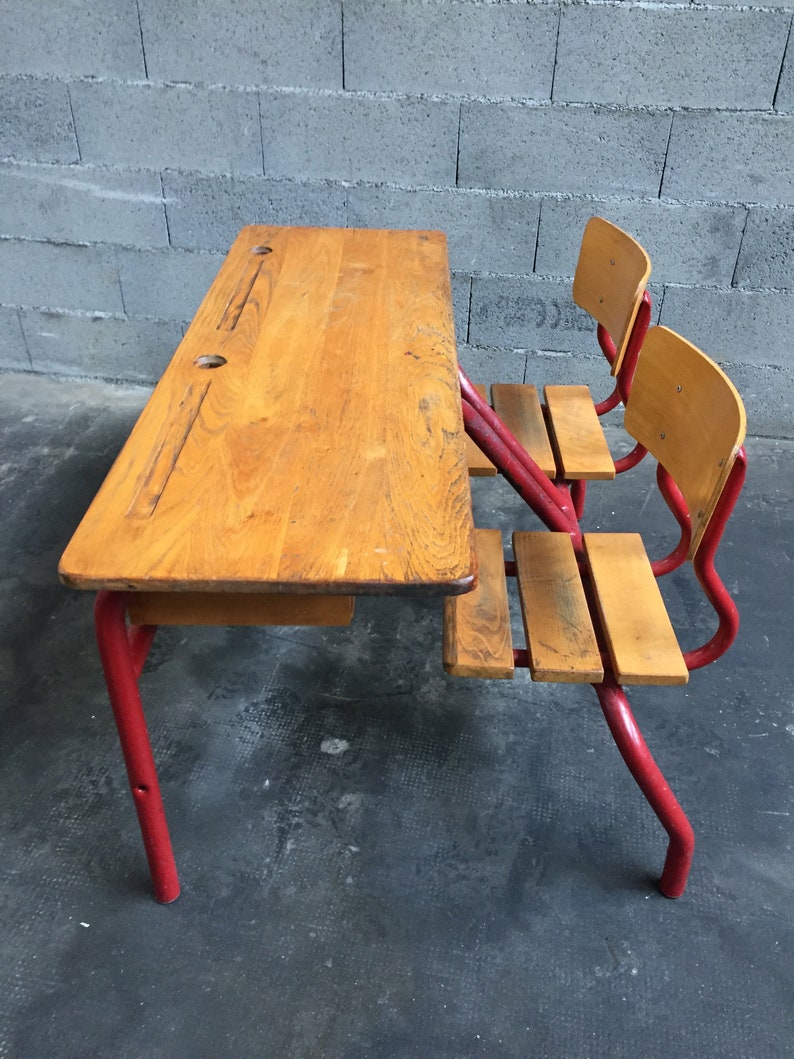 pupitre Bureau d'écolier banc vintage industrial style school desk french image 4