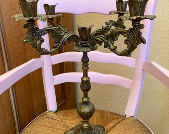 French bronze candlestick Louis XV Empire 1950 antique candelabra candle holder Brass BRONZE