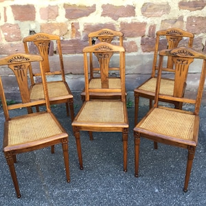 6 Vintage chairs Art deco 1950s walnut and imitation French leather chairs walnut skai