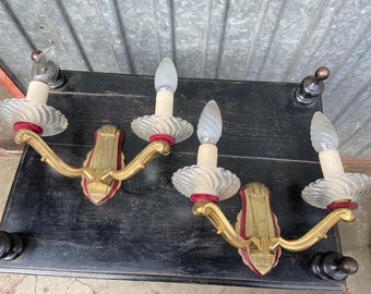 Pair of Mid-century Art Deco Wall Lamps vintage French 60s sconces