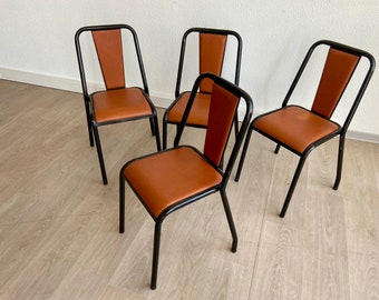 4 school chairs Tolix faux leather Pauchard French School faux leather chair 1960