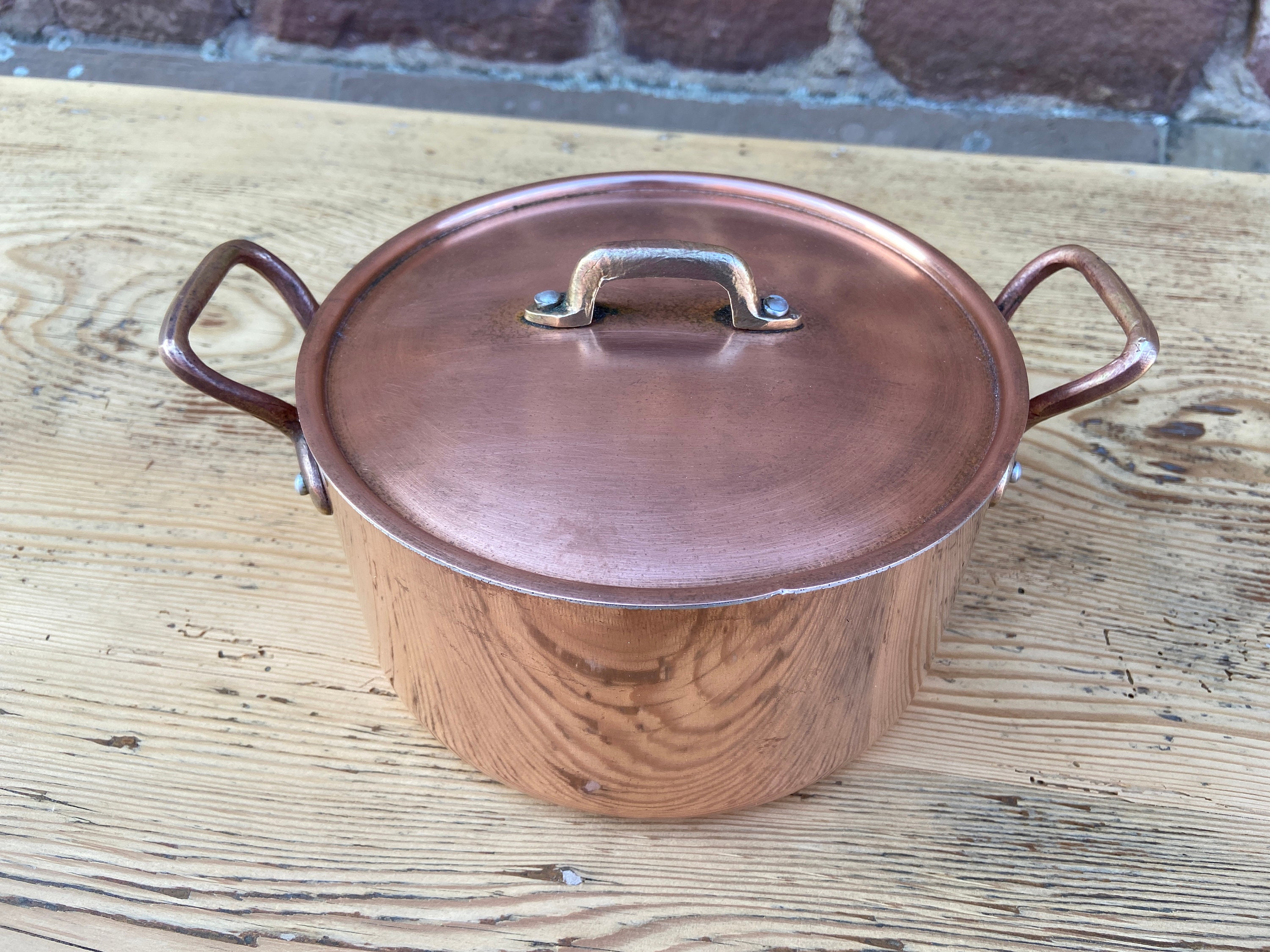 Ancient 1950 French Hammered Copper Faitout/Marmite Stock Pot