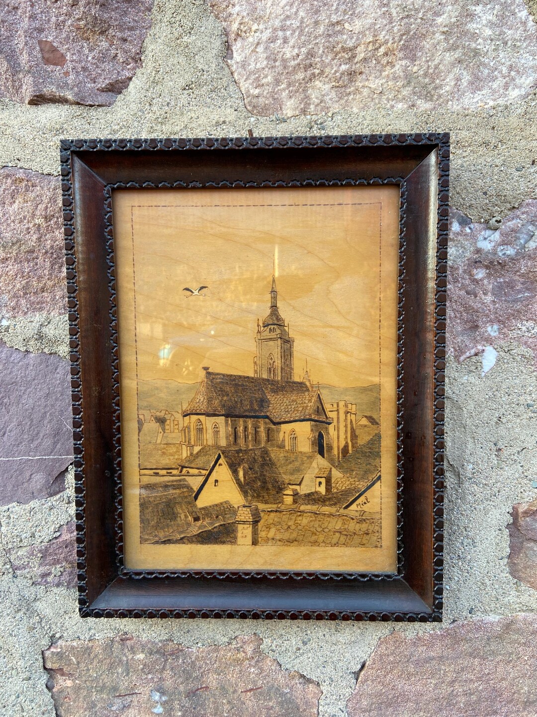 Vintage French Marquetry Pyrography Wood PANEL Antique Marquetry ...