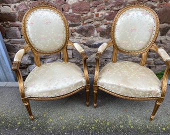 paire de Fauteuil style Louis XVI en bois Doré french Provence armchair 1920s