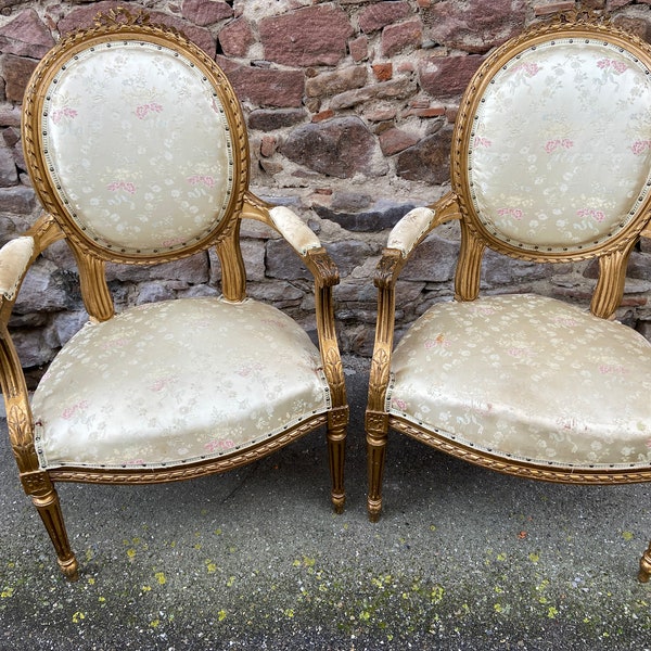 pair of Louis XVI style armchair in French Golden wood Provence armchair 1920s