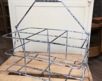 French Zinc Bottle Carrier - Galvanized Metal Bottle Caddy - zinc bottle holder