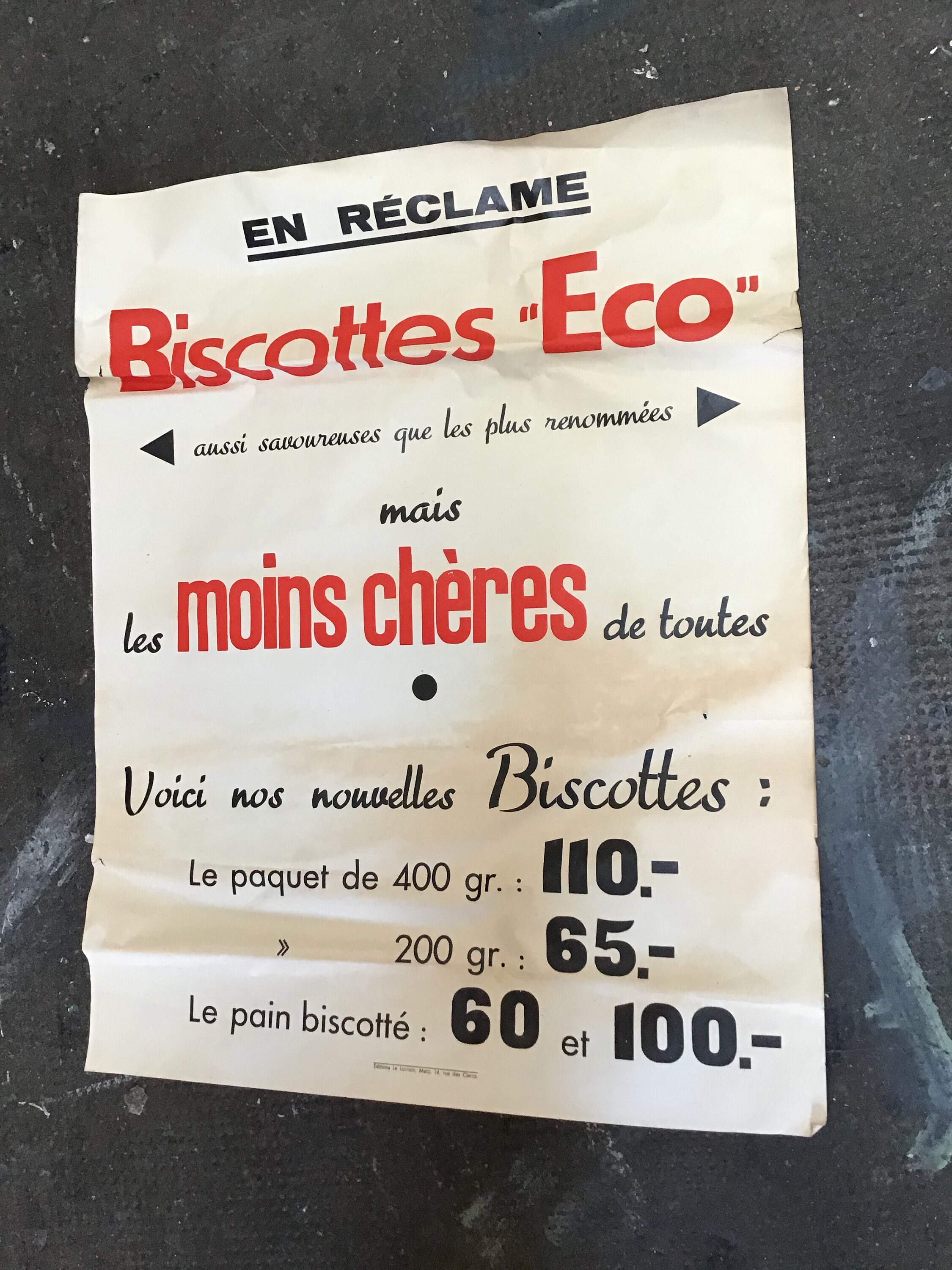 Affiche Publicitaire Épicerie Biscottes Éco 1950