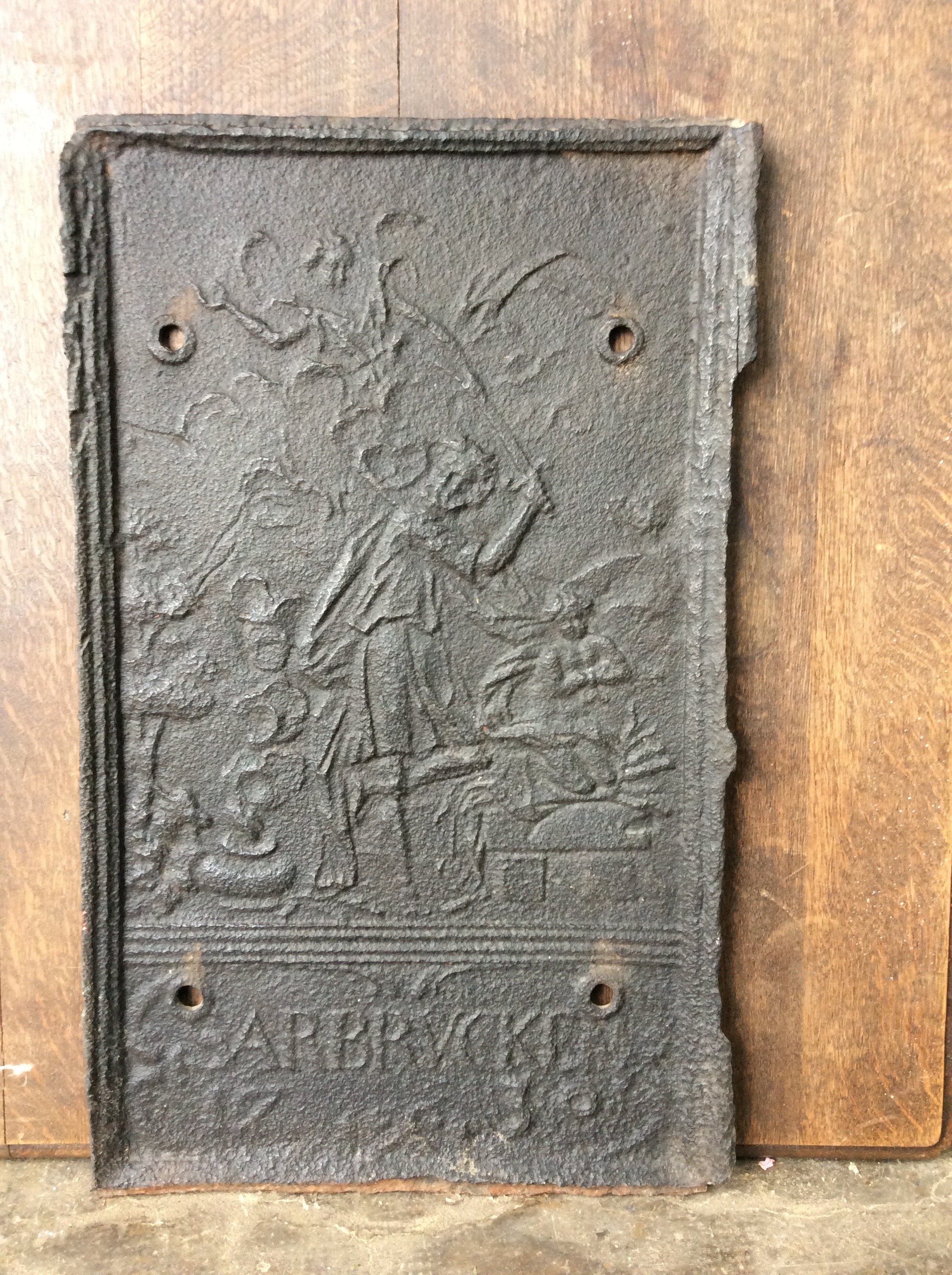 Plaque de Cheminée 18Eme Original Gusseisen Bild Kaminplatte Saarbrücken 1730