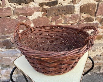 Antique French fruit basket in woven wicker vintage rattan wicker vintage large French wood basket 1950s wicker