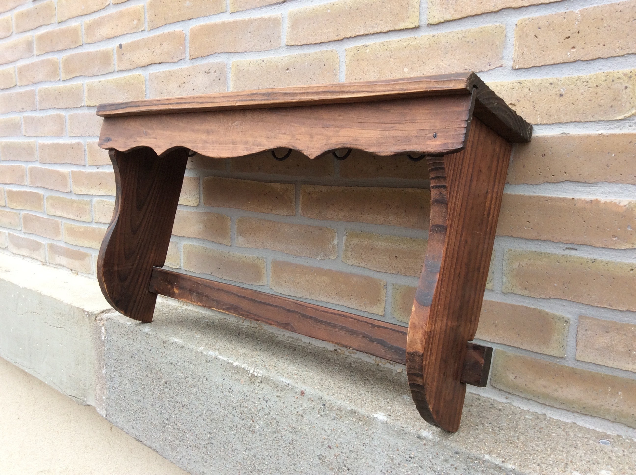 Antique French Wood Wall Kitchen Towel Rack Étagère Ancienne Sapin Pine Fir Porte Torchons