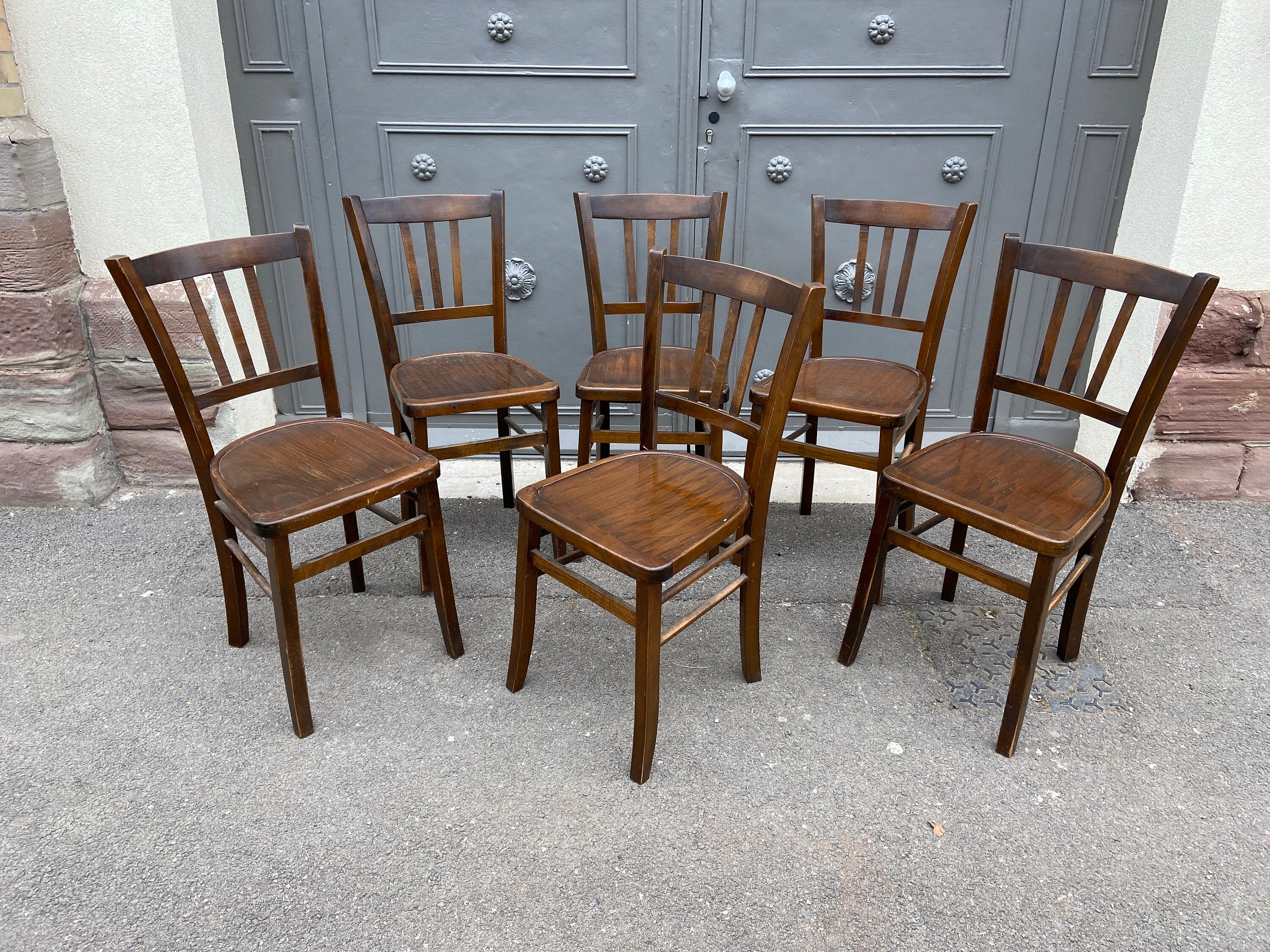 03172 Lot 6 Chaises Bistrot Bois Courbé French Bugholzstuhl Bistro Tuna Chairs Bentwood 1960 Sitzmas