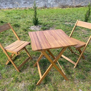 Vintage French Garden Patio set table & 2 chairs 1990s wood