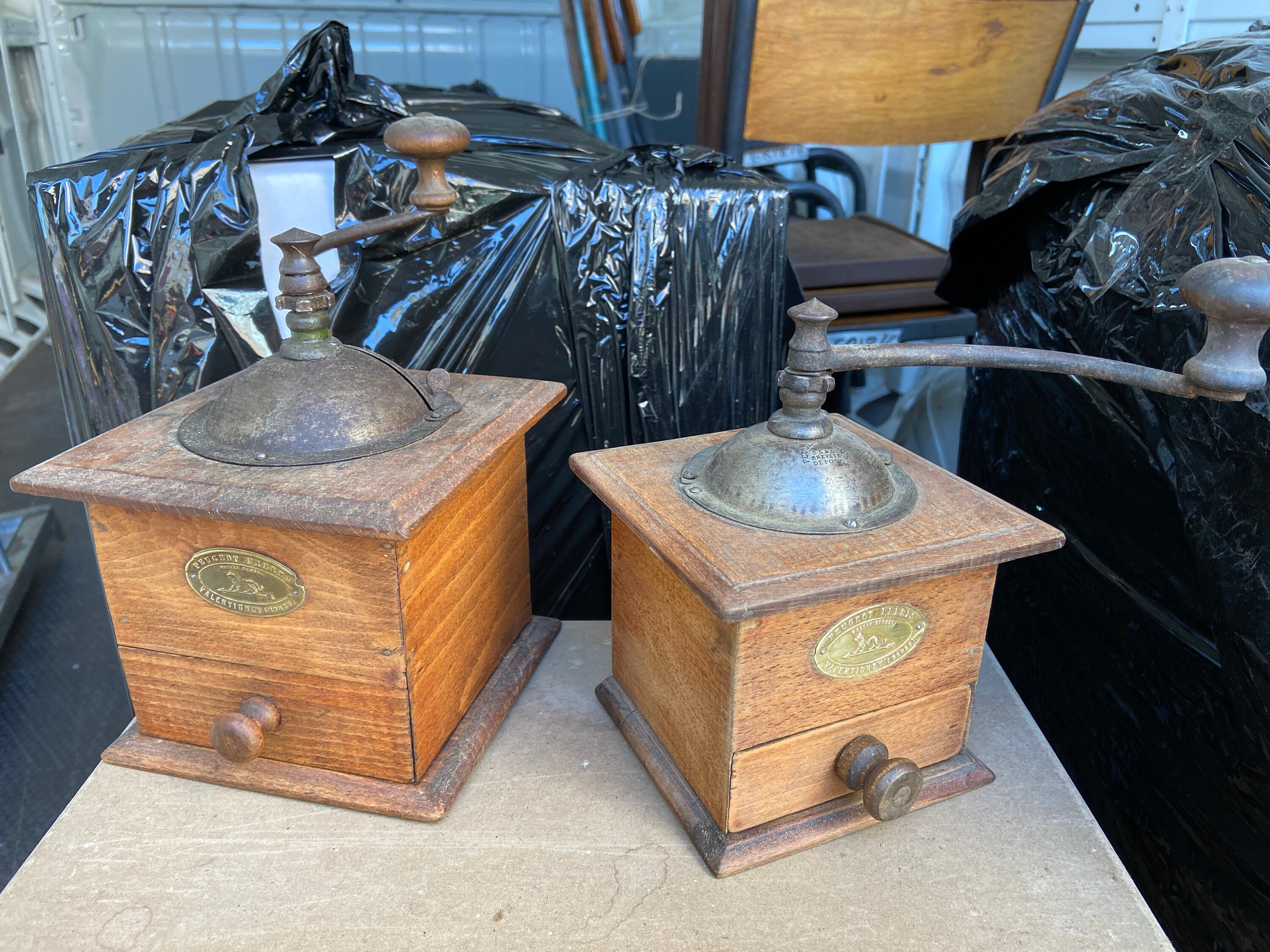 Set Of 2 Antique French Coffee Grinder Mill Peugeot Moulin Café