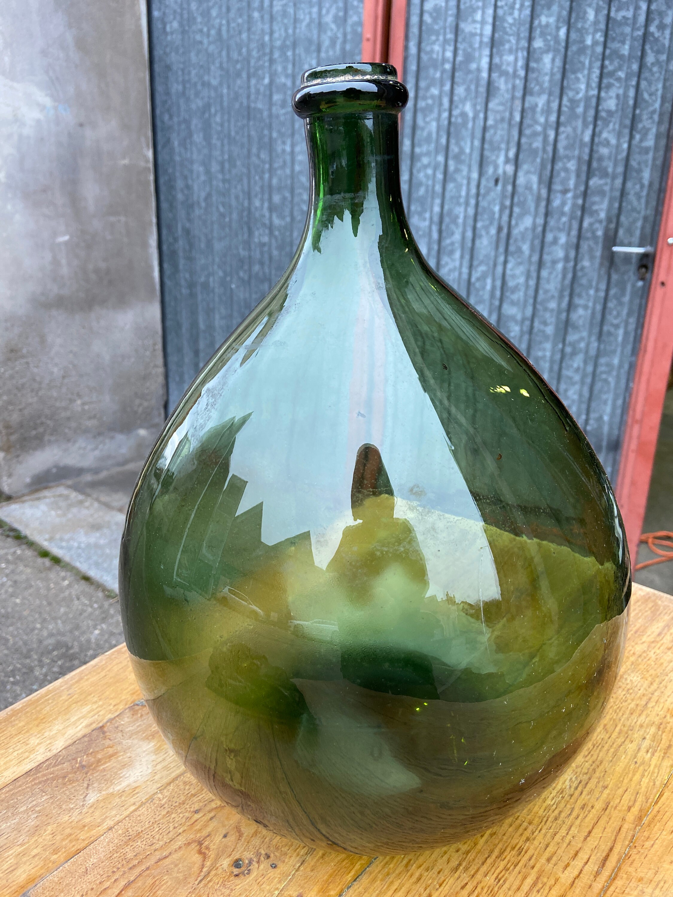 Ref 184 Unusual Antique Green Glass French Demijohn Bottle Carboy Dame Jeanne Bombonne