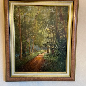 Painting oil on Canvas 1944 Nature French forest school Alsace France banks of the THUR Paul Wessang (1919-1981)