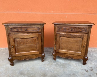 Pair of LOUIS XV Regence bedside tables vintage 1970 French Pair of bedside Rococo style oak Wood