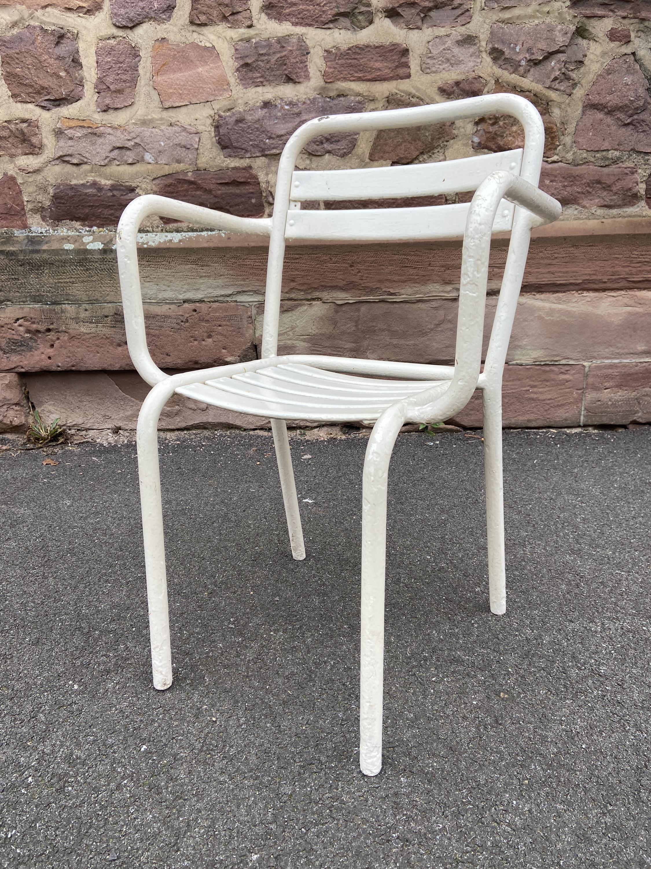 1 Fauteuil Bistrot Terrasse Tolix T2 Pauchard Chaise Jardin Fer Forgé French Iron Armchairs 1950S Edmond & Fils Tuileries Paris