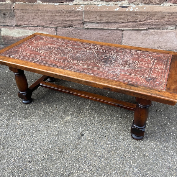 Table basse rectangulaire en bois et Pierre de lave 1960s