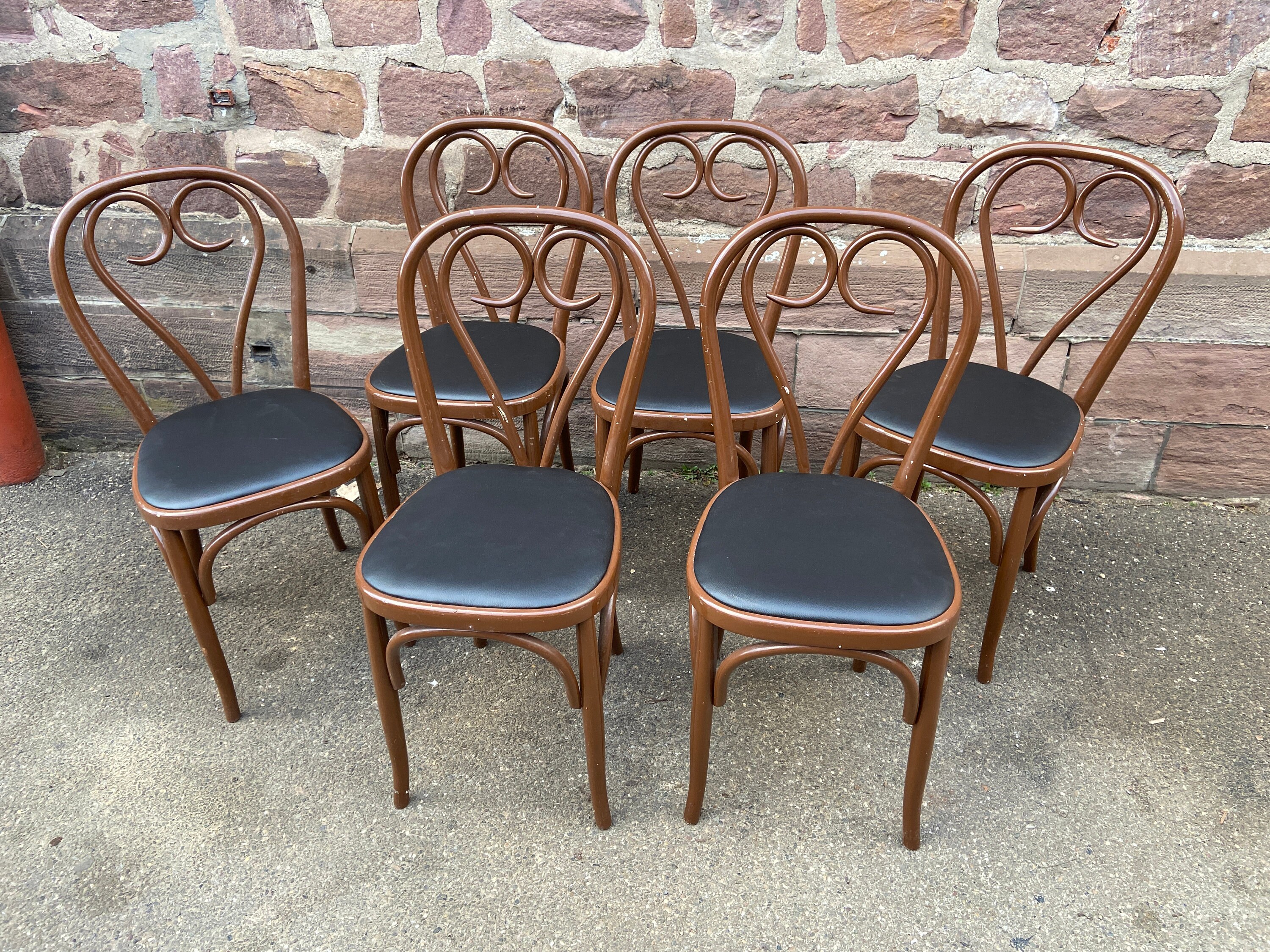 6 Chaises de Restaurant Viennoise Bois Courbé Simili Cuir Thonet Vintage 1960S French Bistro Bentwoo