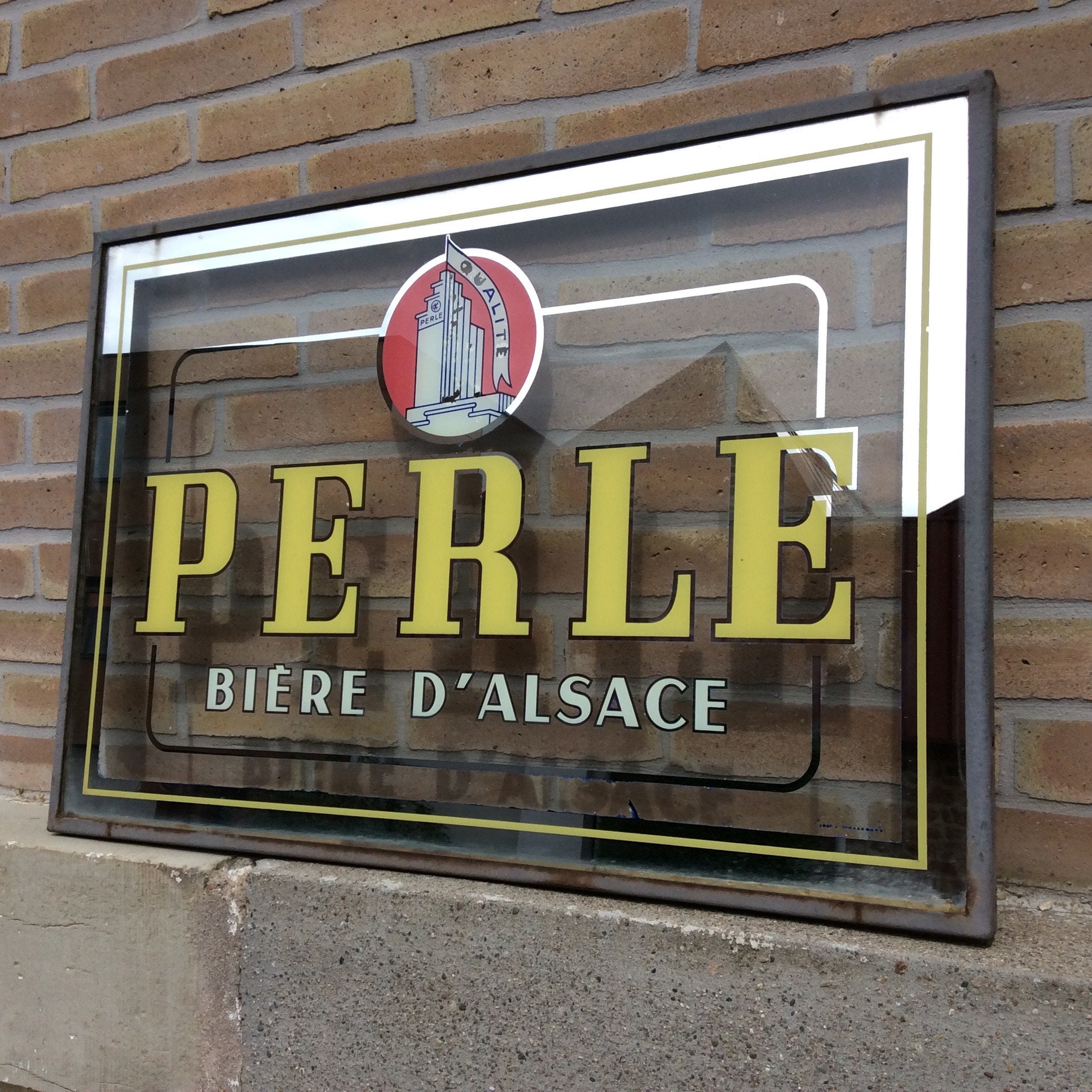 Enseigne Plaque Pub Tableau Brasserie Bière Perle Strasbourg 1950